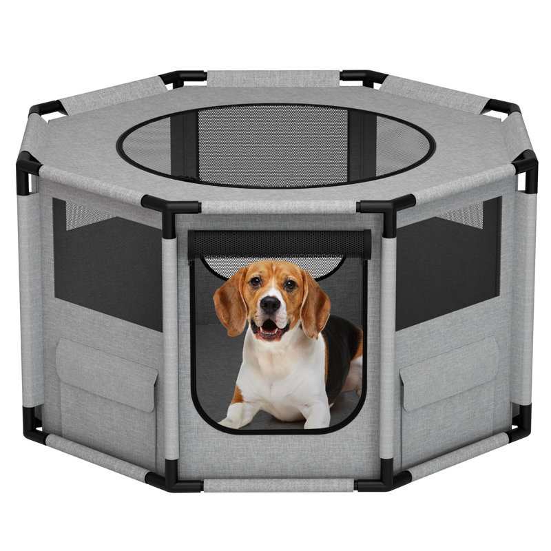 1 Dog Playpen Portable Oxford Fabric Dog Fence with Steel Pipe Octagon Dog Crate 24 H x 47.2 W x 47.2 D